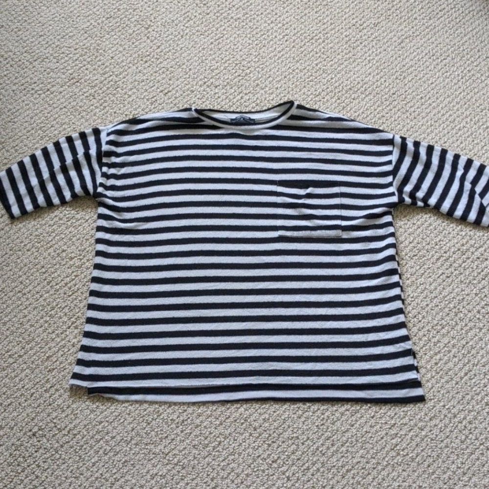 Worn Zara black and white stripe short sleeve top